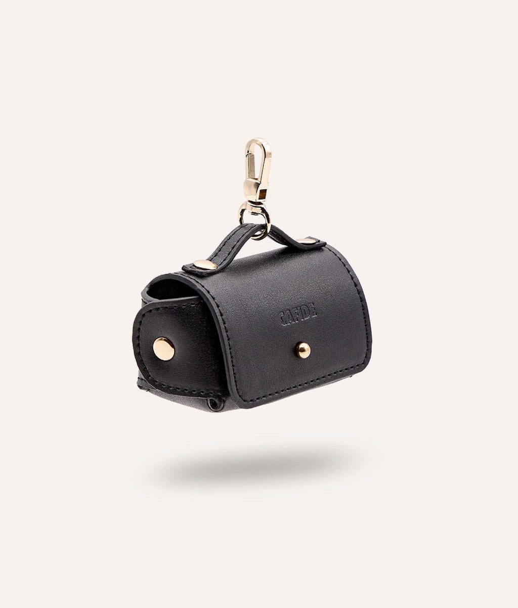 PORTABOLSAS DE CUERO VEGANO NEGRO